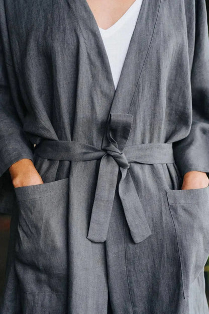 Doha Grey Kimono linen jacket Mantaikotai