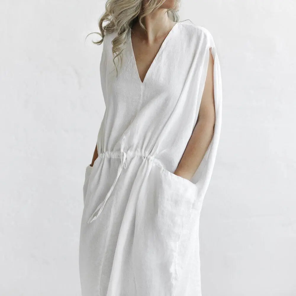Drawstring waist linen dress by Seaside Tones Seaside Tones