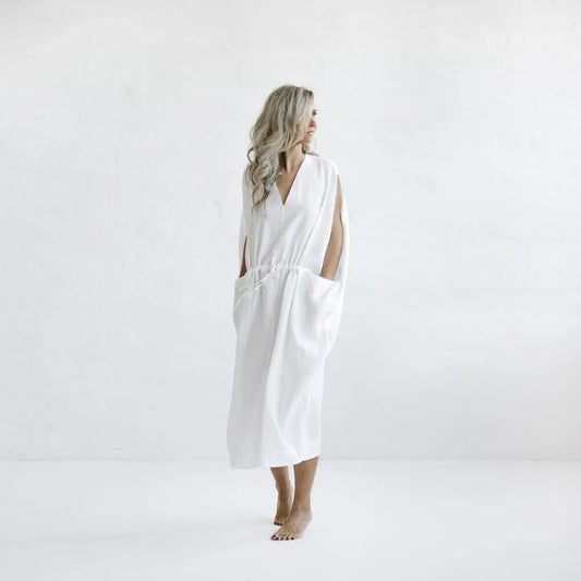 Drawstring waist linen dress by Seaside Tones Seaside Tones