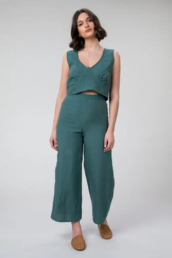 Emma linen pants in jade by Wilga Clothing Wilga Clothing