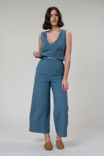 Emma linen pants in sky linen by Wilga Clothing Wilga Clothing
