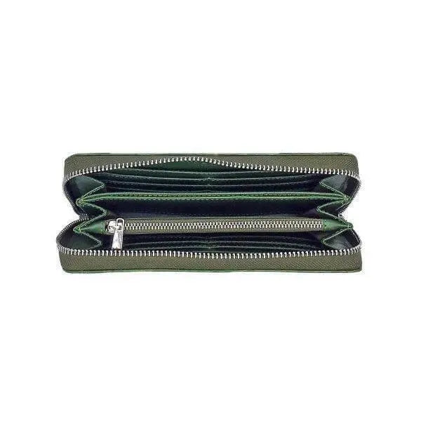 Green Leaf leather large Zip Wallet Thamon