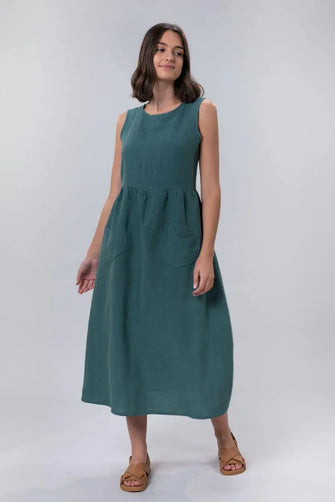 Jane Dress in Jade Linen by Wilga Clothing Wilga Clothing