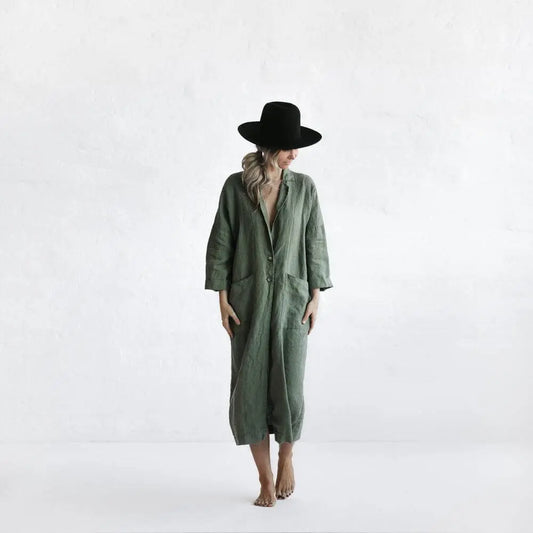 Khaki green linen coat by Seaside Tones Seaside Tones