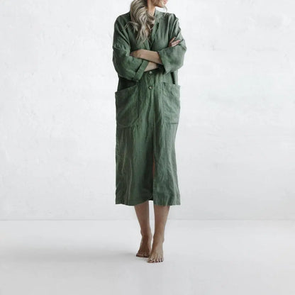 Khaki green linen coat by Seaside Tones Seaside Tones