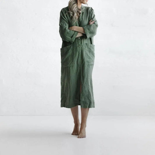 Khaki green linen coat by Seaside Tones Seaside Tones