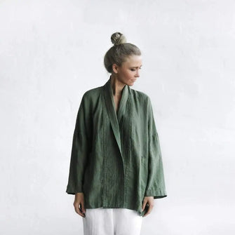 Khaki green linen kimono by Seaside Tones Seaside Tones