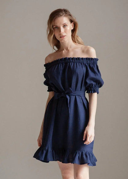 Lia Linen Dress In Dark Blue Nich