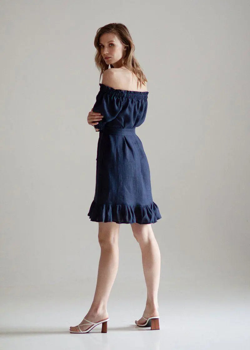 Lia Linen Dress In Dark Blue Nich