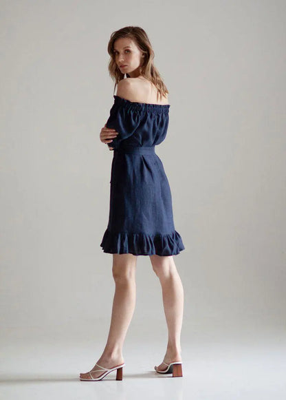 Lia Linen Dress In Dark Blue Nich