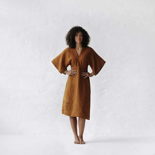 Linen Dress Yuko Mustard by Seaside Tones Seaside Tones