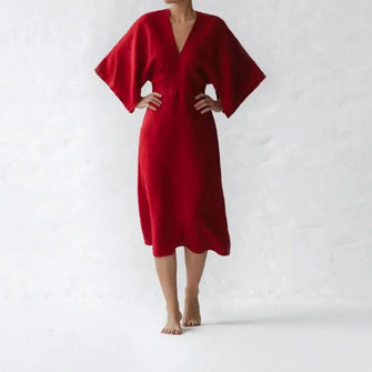 Linen Dress Yuko Red by Seaside Tones Seaside Tones