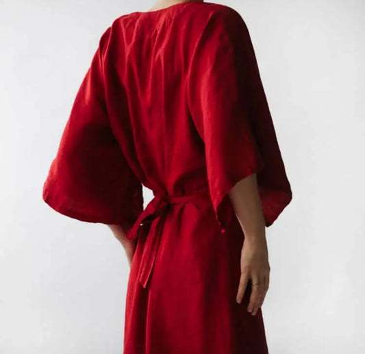 Linen Dress Yuko Red by Seaside Tones Seaside Tones