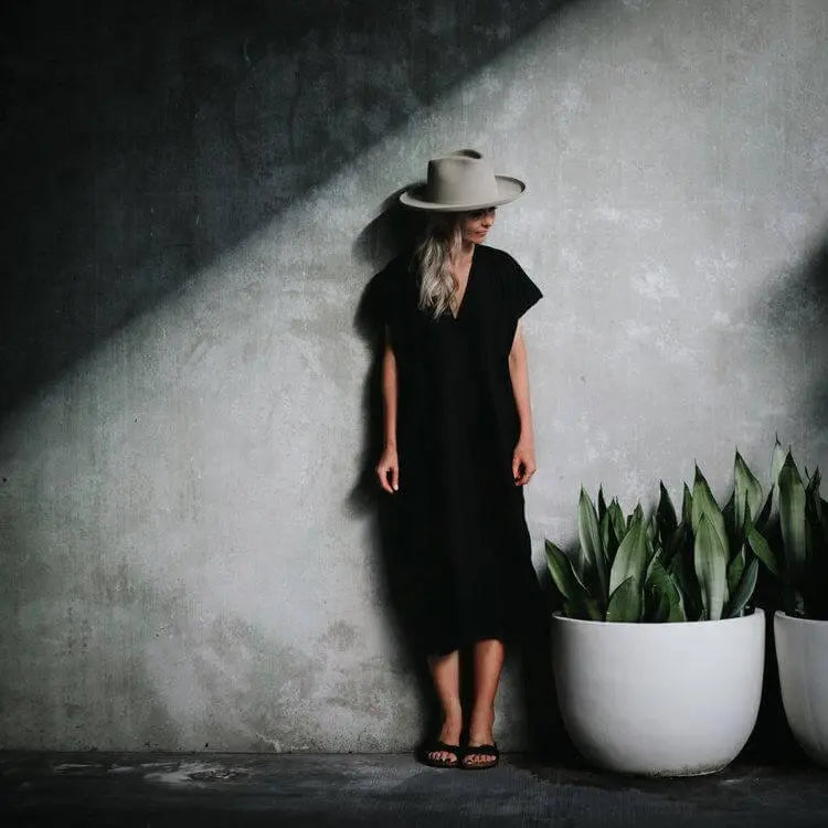 Linen V neck dress black by Seaside Tones Seaside Tones
