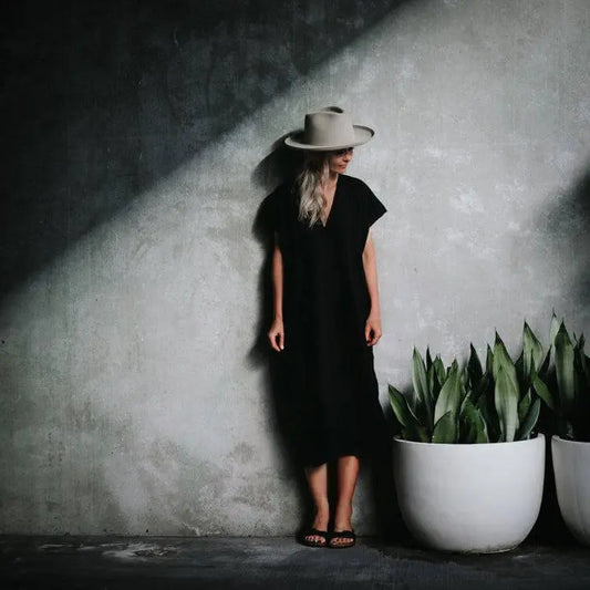 Linen V neck dress black by Seaside Tones Seaside Tones