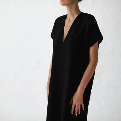 Linen V neck dress black by Seaside Tones Seaside Tones