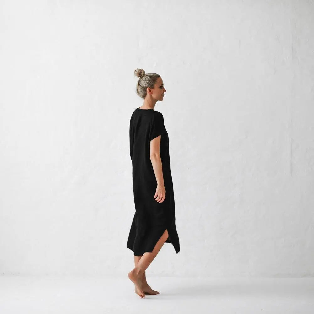 Linen V neck dress black by Seaside Tones Seaside Tones