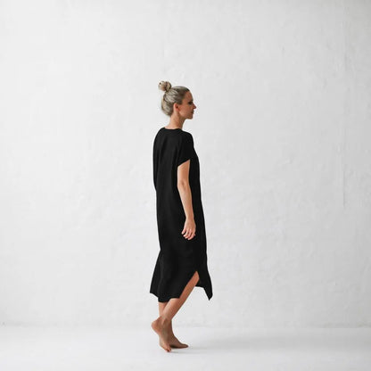 Linen V neck dress black by Seaside Tones Seaside Tones