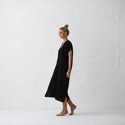 Linen V neck dress black by Seaside Tones Seaside Tones