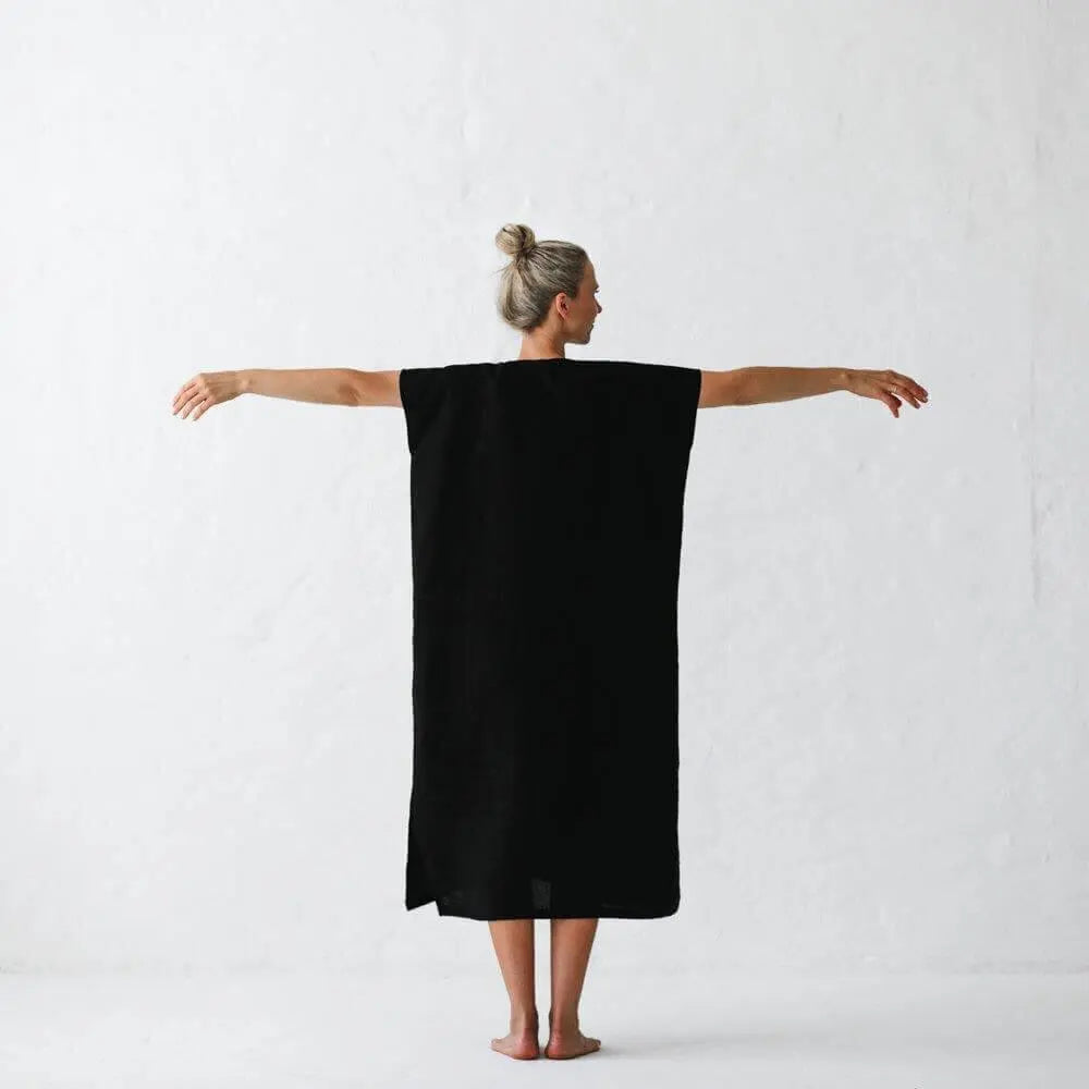 Linen V neck dress black by Seaside Tones Seaside Tones