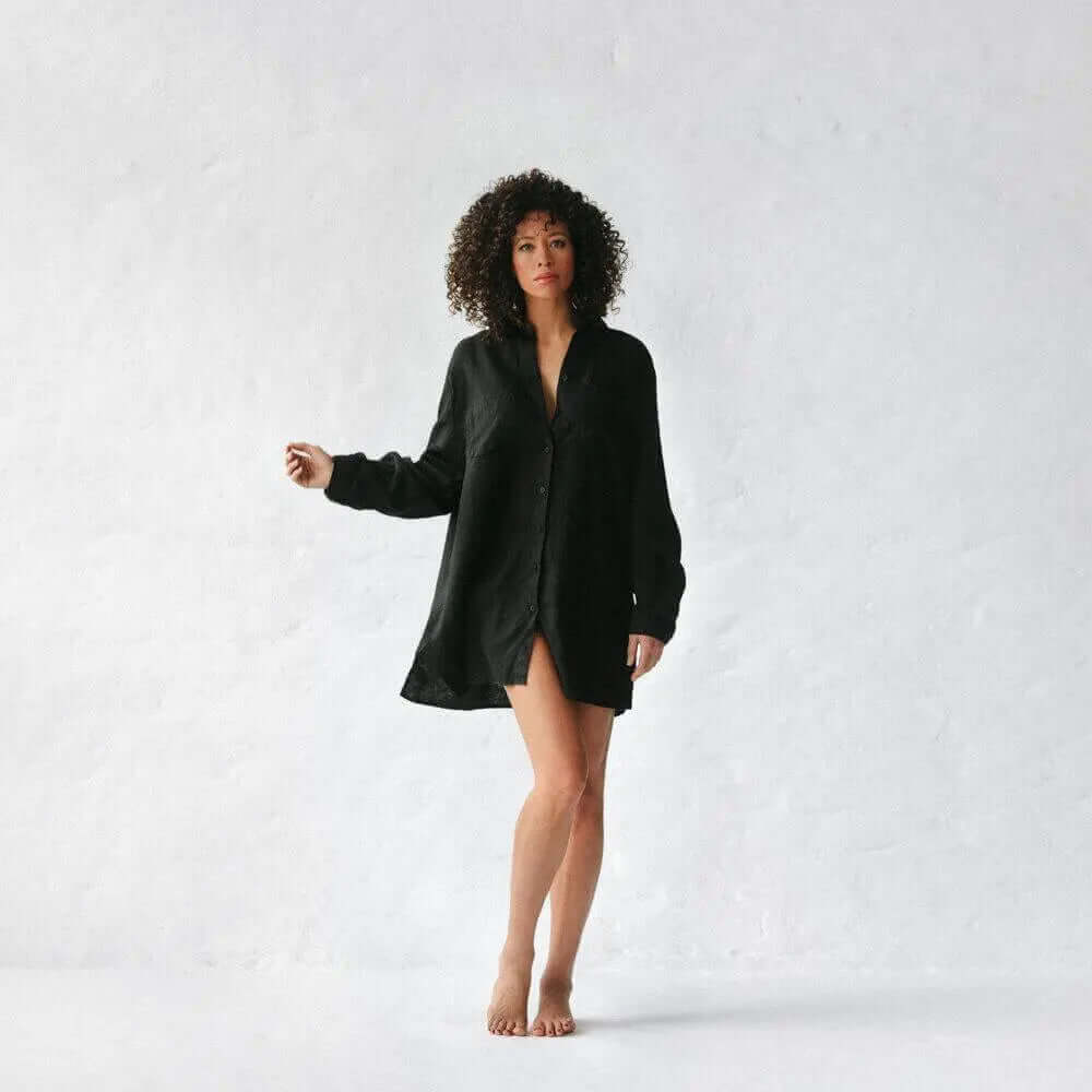 Linen boyfriend shirt in black by Seaside Tones Seaside Tones