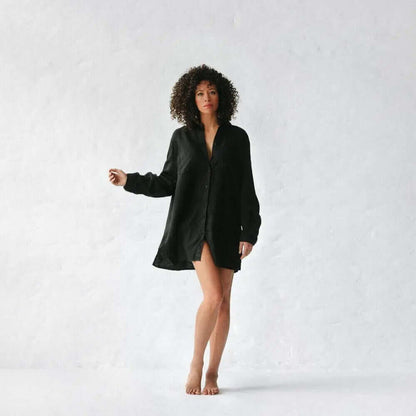 Linen boyfriend shirt in black by Seaside Tones Seaside Tones