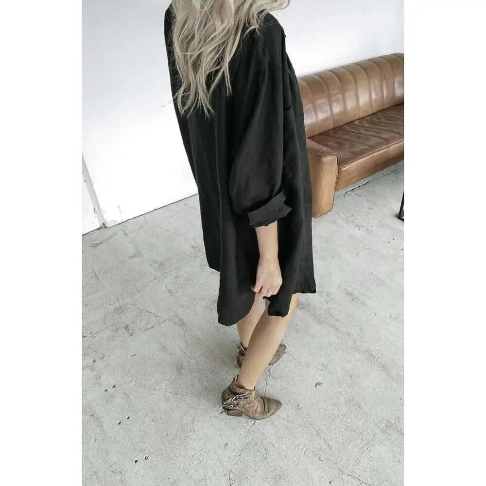 Linen boyfriend shirt in black by Seaside Tones Seaside Tones