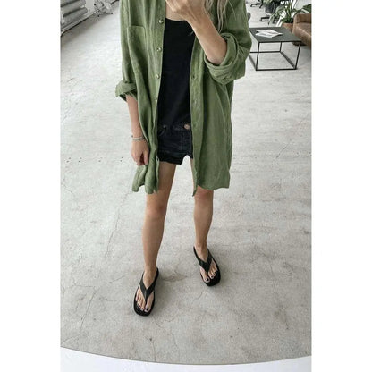 Linen boyfriend shirt in olive by Seaside Tones Seaside Tones