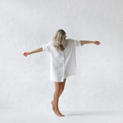 Linen boyfriend shirt in white by Seaside Tones Seaside Tones