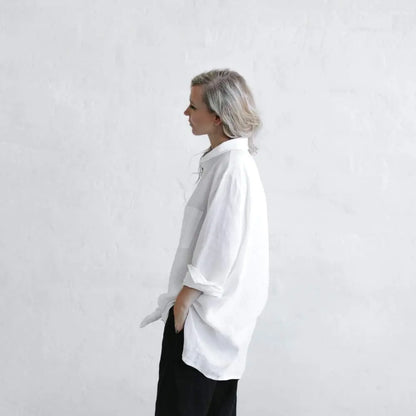 Linen boyfriend shirt in white by Seaside Tones Seaside Tones