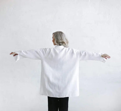 Linen boyfriend shirt in white by Seaside Tones Seaside Tones