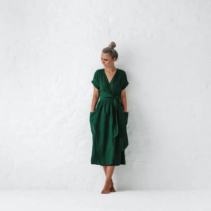 Linen kimono dress green by Seaside Tones Seaside Tones