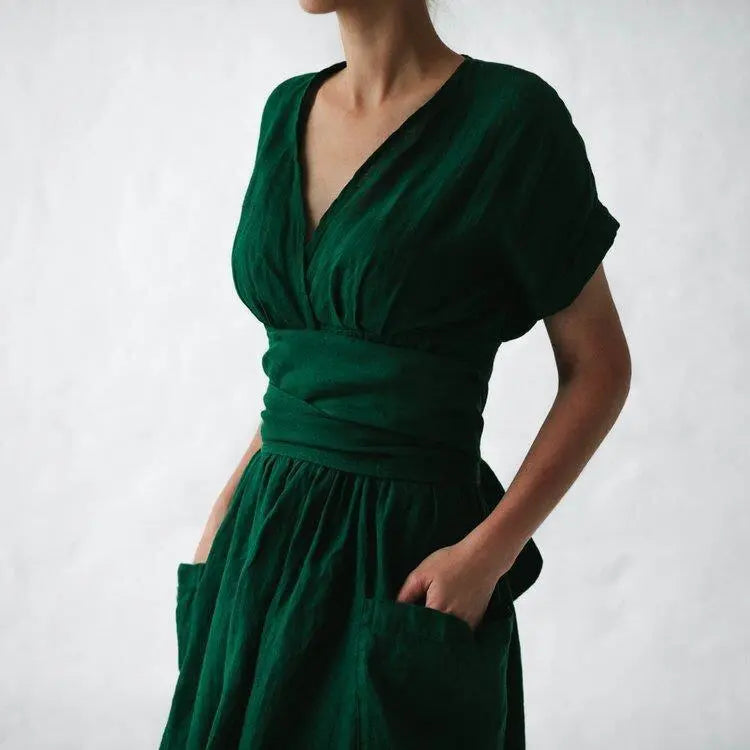 Linen kimono dress green by Seaside Tones Seaside Tones