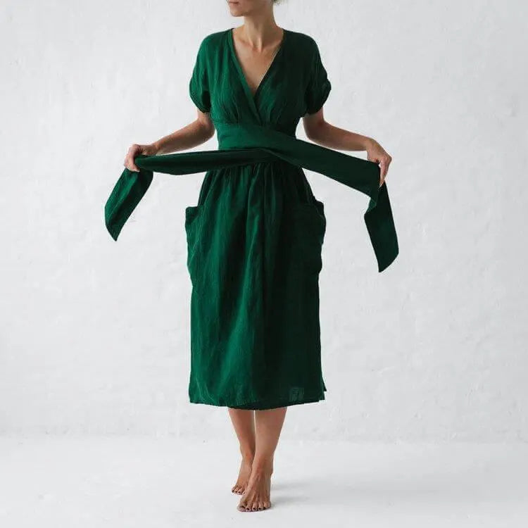 Linen kimono dress green by Seaside Tones Seaside Tones