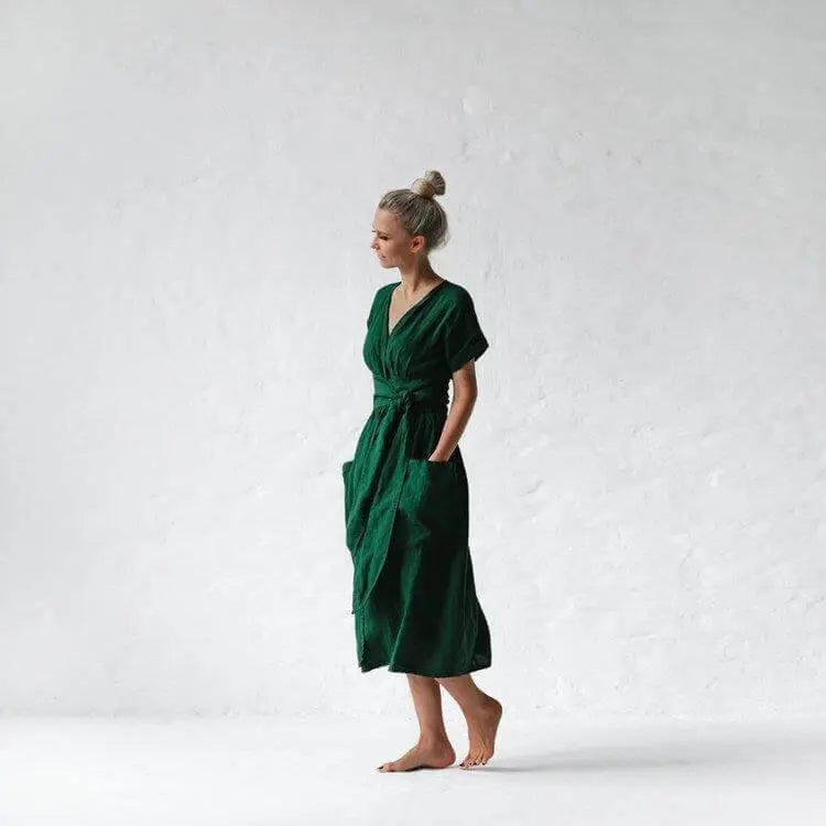 Linen kimono dress green by Seaside Tones Seaside Tones