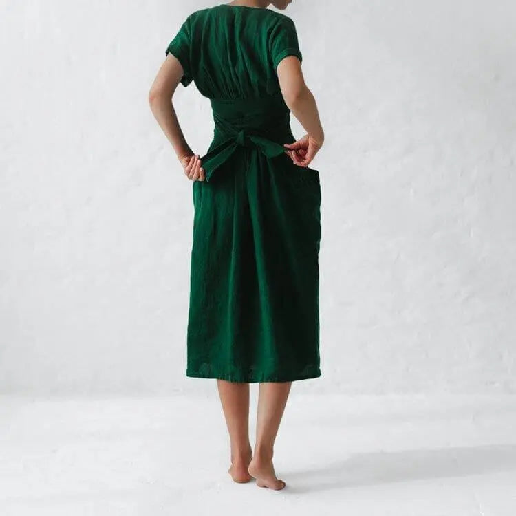 Linen kimono dress green by Seaside Tones Seaside Tones