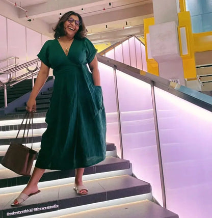 Linen kimono dress green by Seaside Tones Seaside Tones