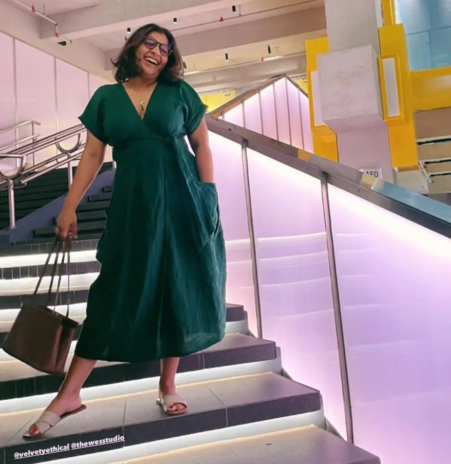 knee length dresses for ladies Linen kimono dress green by Seaside Tones