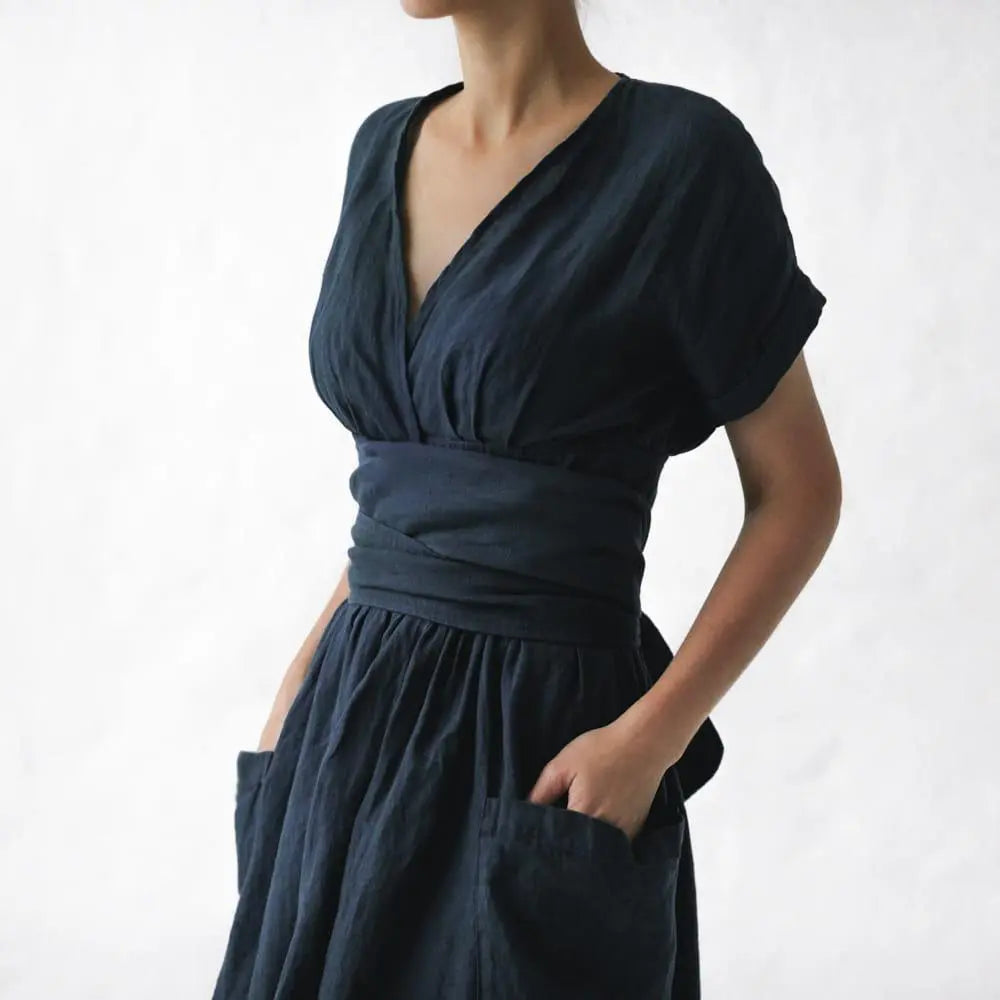 Linen kimono dress navy by Seaside Tones Seaside Tones