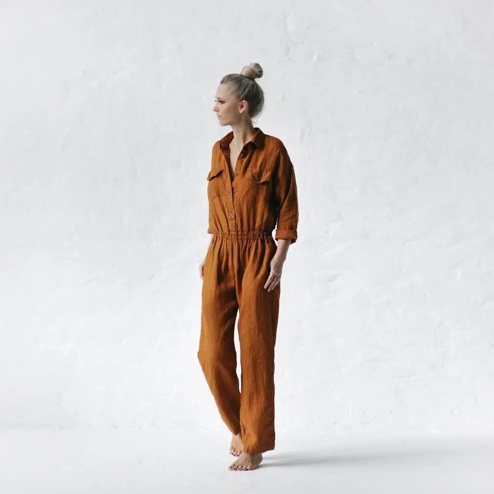 Linen playsuit mustard by Seaside Tones Seaside Tones