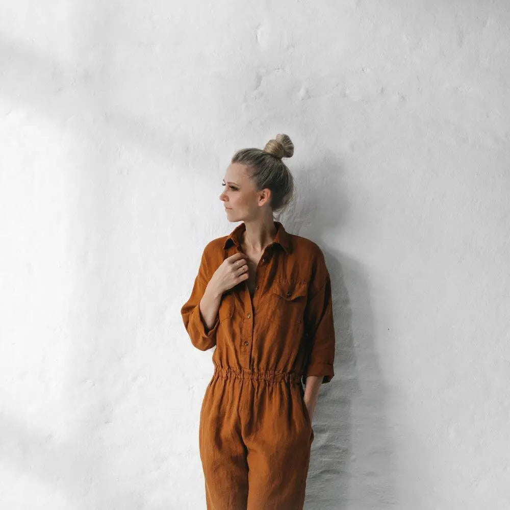 Linen playsuit mustard by Seaside Tones Seaside Tones