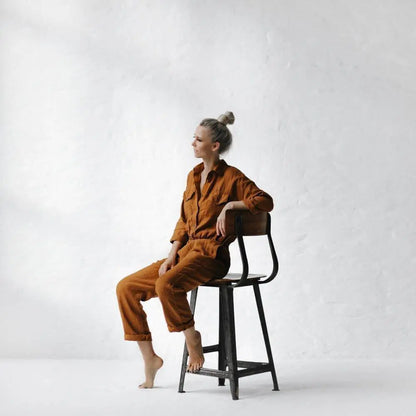 Linen playsuit mustard by Seaside Tones Seaside Tones
