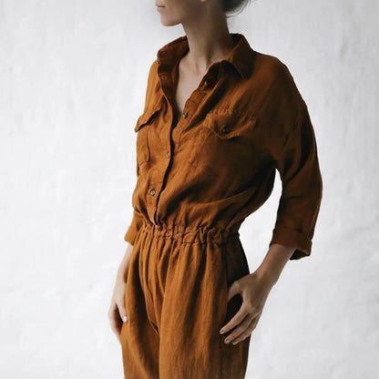 Linen playsuit mustard by Seaside Tones Seaside Tones