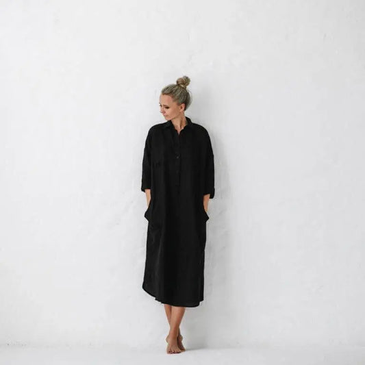 Linen shirt dress black by Seaside Tones Seaside Tones
