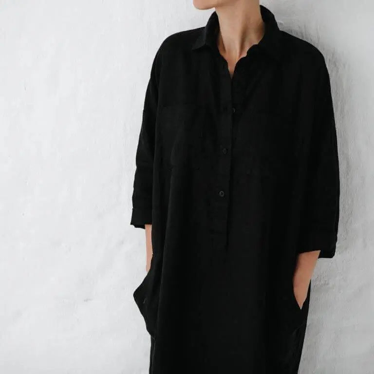 Linen shirt dress black by Seaside Tones Seaside Tones