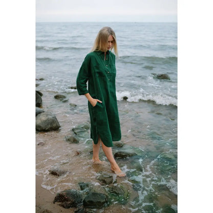 Linen shirt-dress green by Seaside Tones Seaside Tones