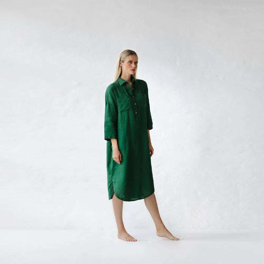 Linen shirt-dress green by Seaside Tones Seaside Tones
