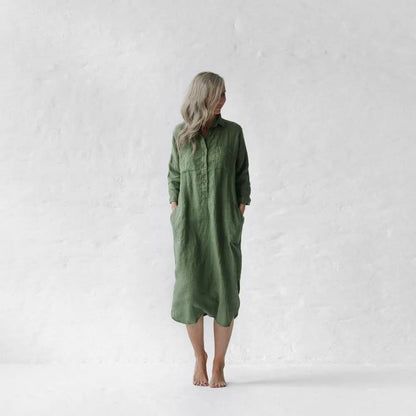 Linen shirt-dress olive by Seaside Tones Seaside Tones