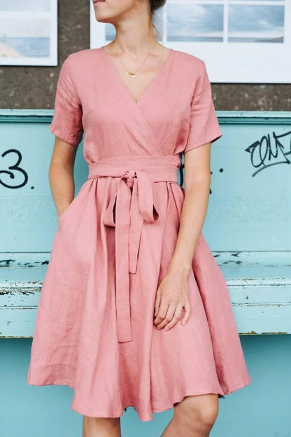 Lisbon Midi wrap linen dress Mantaikotai