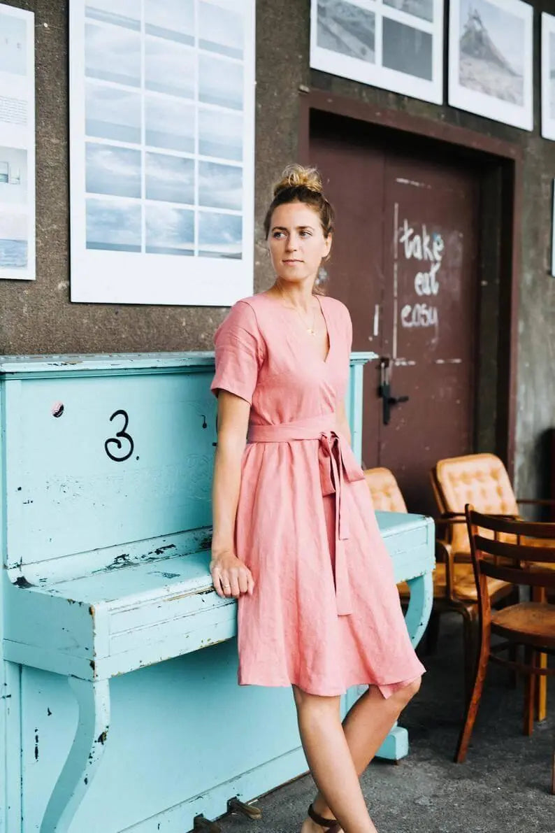 Lisbon Midi wrap linen dress Mantaikotai